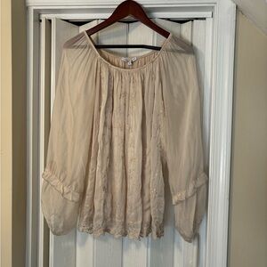 Tempo Paris Ivory Top With Embroidery & Sequins. Like New!
